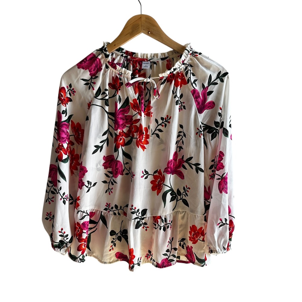Old Navy Blouse Floral Fairy Cottage Peplum Ruffle Whimsical Small NWOT